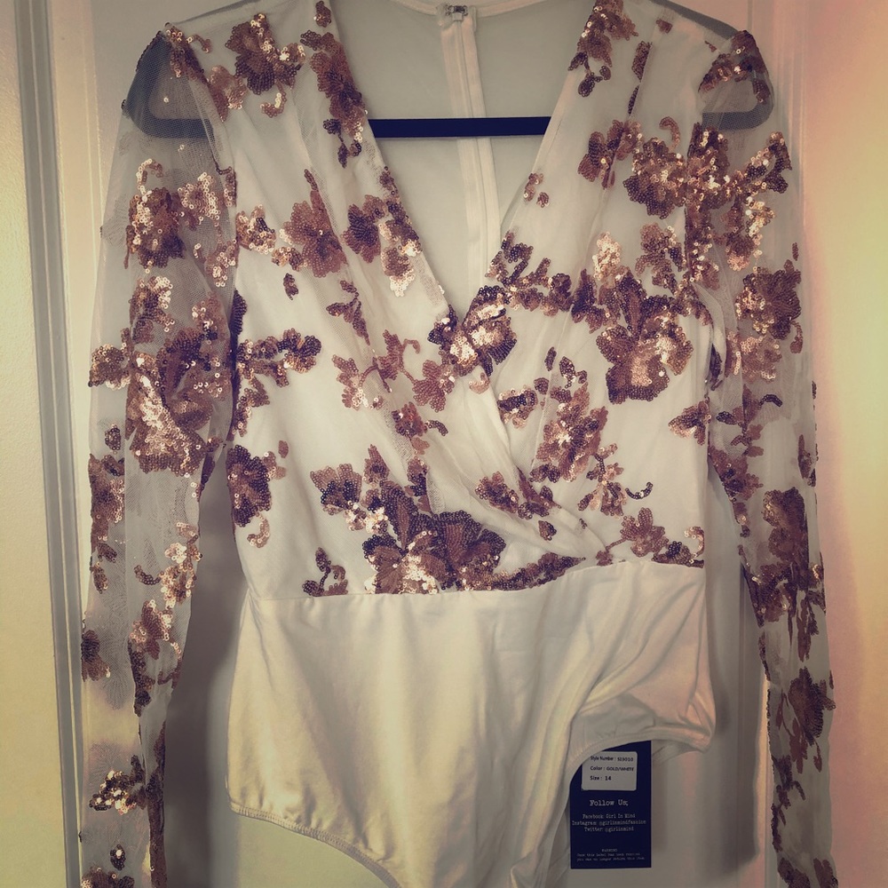 White and rose gold sequined bodysuit (UK size 14)